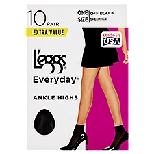 L'eggs Everyday Off Black Sheer Toe Ankle Highs Extra Value, One Size, 10 pair