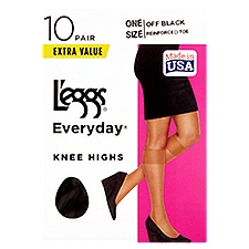 L'eggs Everyday Off Black Reinforced Toe Knee Highs Extra Value, One Size, 10 pair