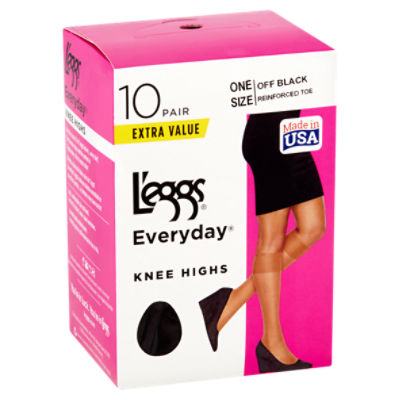 L'eggs Everyday Off Black Reinforced Toe Knee Highs Extra Value