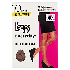 L'eggs Everyday Suntan Reinforced Toe Knee Highs Extra Value, One Size, 10 pair