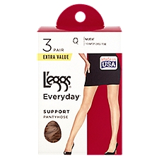 L'eggs Everyday Support Nude Reinforced Toe Pantyhose Extra Value, Size Q, 3 pair