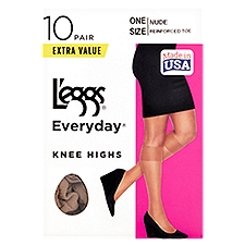 L'eggs Everyday Nude Reinforced Toe Knee Highs Extra Value, One Size, 10 pair
