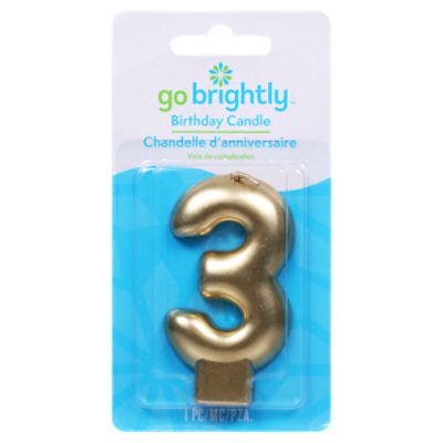 GO BRIGHTLY GOLD BIRTHDAY CANDLE- THREE 1 CT, 1 Each