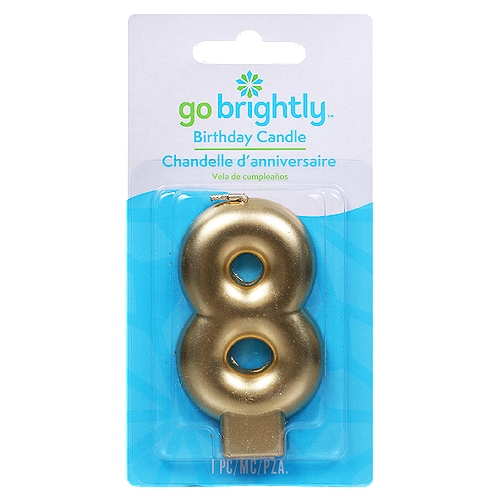 GO BRIGHTLY GOLD BIRTHDAY CANDLE- EIGHT 1 CT