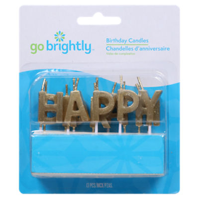 Go Brightly Happy Birthday Candles Gold 13ct