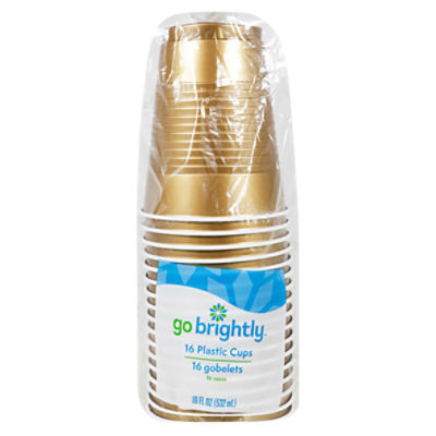 Go Brightly 18 oz Gold Sparkle Plastic Cups, 16 count