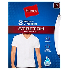 Hanes Tagless V-Necks Stretch T-Shirts, S 34-36", 3 count, 3 Each