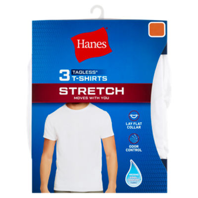 Hanes Stretch White Tagless T-Shirts, Size M, 3 count