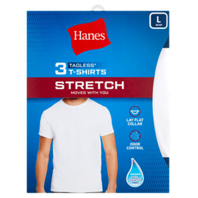 Hanes Stretch White Tagless T-Shirts, L, 3 count