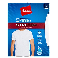 Hanes Stretch White Tagless T-Shirts, L, 3 count, 3 Each
