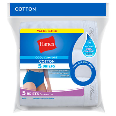 Hanes ComfortSoft Ladies Original Fit Cotton Stretch Tagless Low Rise Briefs,  Assorted, S7, 4 count - ShopRite