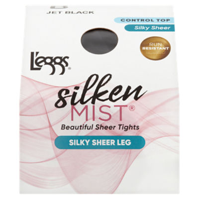 L'eggs Silken Mist Jet Black Silky Sheer Leg Tights, Size B, 1