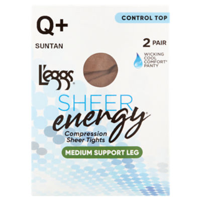 L'Eggs Sheer Energy Medium Support Leg Control Top Wicking Sheer Toe  Pantyhose