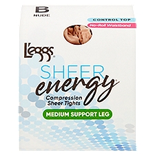 L'eggs Sheer Energy Nude Medium Support Leg Compression Sheer Tights, Size B, 1 pair