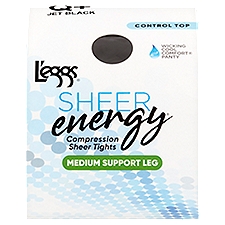 L'eggs Sheer Energy Medium Support Leg Jet Black 98165 Compression Sheer Tights, Size Q+, 1 pair