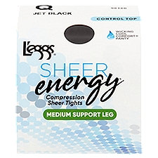 L'eggs Sheer Energy Medium Support Leg Jet Black 98166 Compression Sheer Tights, Size Q, 1 pair