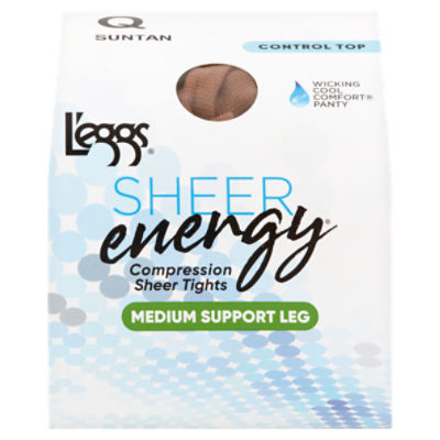 Leggs Sheer Energy Medium Support Sheer Pantyhose - Suntan, 2 pk