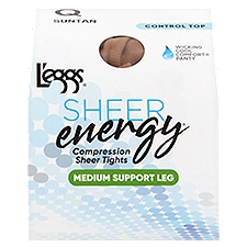L'eggs Sheer Energy Suntan Medium Support Leg Compression Sheer Tights, Size Q, 1 pair