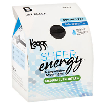 L'eggs Sheer Energy Medium Support Leg Jet Black 98327 Compression Sheer  Tights, Size B, 1 pair - ShopRite