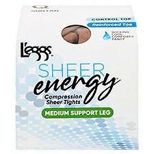 L'eggs Sheer Energy Medium Support Leg Suntan 98350 Compression Sheer Tights, Size Q, 1 pair