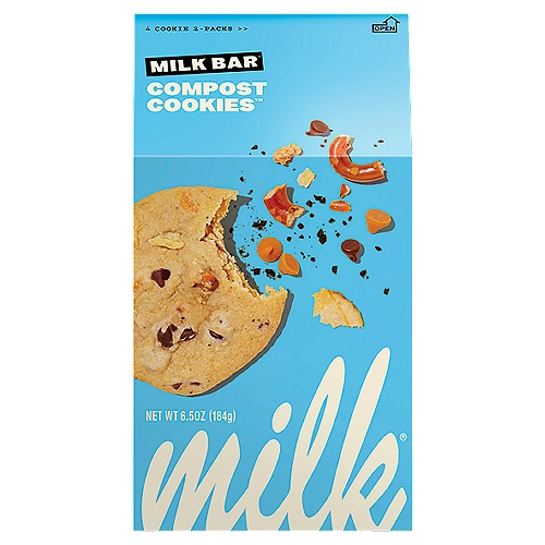 Milk Bar Milk Compost Cookies, 2 pack, 6.5 oz
This One's Got It All.
The Compost Cookie® takes all the snacks in the pantry and turns them into munchie gold. With all of Milk Bar's key food groups represented-pretzels, potato chips, coffee, oats, graham crackers, chocolate chips, and butterscotch-this one hits the sweet (and salty) spot every time.