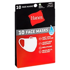 Hanes White, Face Masks, 10 Each