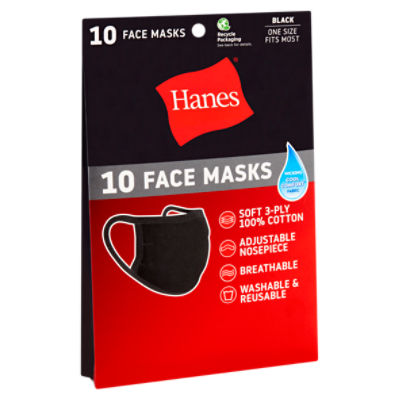 Hanes Black Face Masks, 10 count