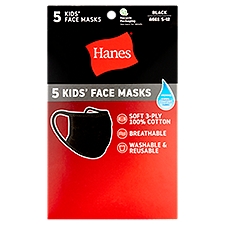 Hanes Black Kids' Face Masks, Ages 5-12, 5 count, 5 Each