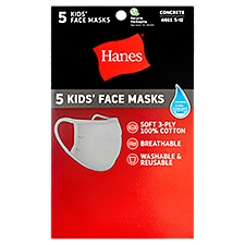 Hanes Concrete Kids' Face Masks, Ages 5-12, 5 count, 5 Each