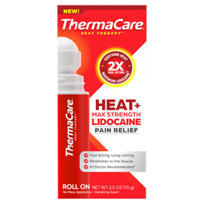ThermaCare Heat Therapy Heat + Max Strength Lidocaine Pain Relief Roll On, 2.5 oz