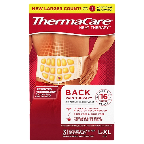 ThermaCare Heat Therapy Back Pain Therapy Lower Back & Hip Heatwraps, Size L-XL, 3 count