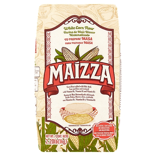 Maizza White Corn Flour, 2.20 lb
Corn flour added with folic acid, iron and zinc and restored with vitamin B1, vitamin B2 and vitamin B3
