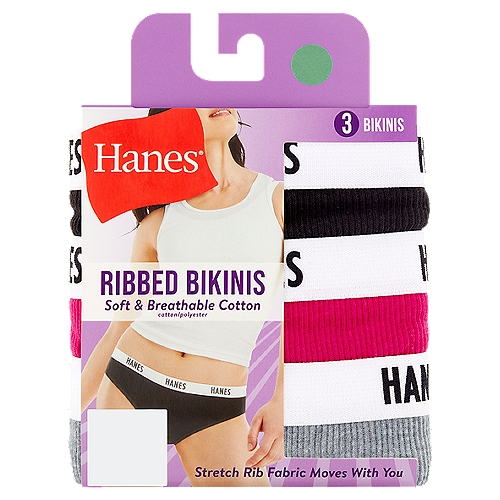 Hanes Soft & Breathable Cotton Ribbed Bikinis, Size S/5, 3 count