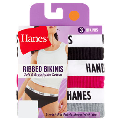 Hanes Soft & Breathable Cotton Ribbed Bikinis, Size M/6, 3count