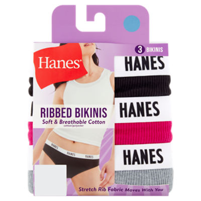 Hanes Soft & Breathable Cotton Ribbed Bikinis, Size XL/8, 3 count