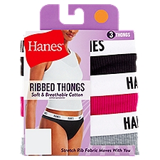 Hanes Soft & Breathable Cotton Ribbed Thongs, Size M/6, 3 count, 3 Each