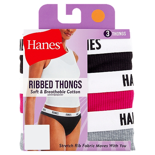 Hanes Soft & Breathable Cotton Ribbed Thongs, Size M/6, 3 count