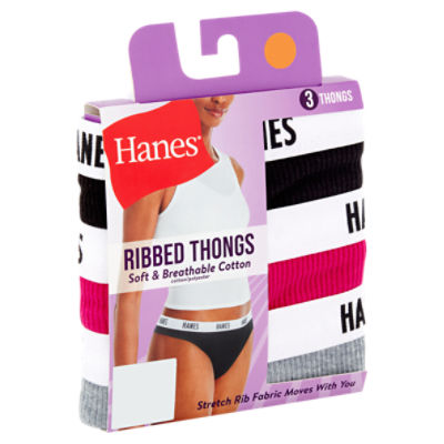 Hanes Soft & Breathable Cotton Ribbed Thongs, Size M/6, 3 count - The Fresh  Grocer