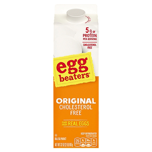 Egg Beaters Original Cholesterol Free Real Egg Product, 32 oz
Egg Beaters® Original: 25 calories per 46g serving, USDA data for whole egg: 66 calories per 46g serving