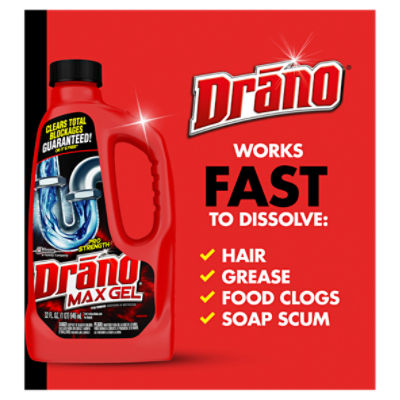 Drano Max Gel Clog Remover, Unclogs & Cleans Drains in Kitchen & Bathroom Fixtures, 32 oz