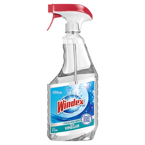 Windex with Vinegar Glass Cleaner, Spray Bottle, 23 fl oz
Windex with Vinegar Glass Cleaner is a great solution for lightening and brightening your home. Relax and recharge by letting in all the feel-good power of natural light with this streak-free window cleaner. The vinegar formula works great on dirt, removing smudges, fingerprints and other messes. The recycled plastic bottle body is made of 100% Ocean Bound Plastic*, thanks to a partnership with Plastic Bank. This vinegar spray is perfect for cleaning windows, mirrors, glass and more. Enjoy 100% of the goodness that natural light brings with Windex with Vinegar Glass Cleaner.

• Recycled plastic bottle body made of 100% Ocean Bound Plastic* in partnership with Plastic Bank
• Windex with Vinegar Glass Cleaner leaves an amazing streak-free shine without the smell of ammonia
• This vinegar cleaner works great on dirt, removing smudges and fingerprints
• Windex with Vinegar window cleaner lightens and brightens your home, leaving it sparkling clean