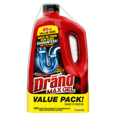 Drano Max Gel Clog Remover for Slow or Blocked Kitchen & Bathroom Drains, 80 fl oz, 2 Count