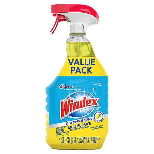 Windex Multi-Surface Disinfectant Cleaner Trigger Bottle, Citrus, 23 fl oz (2 ct)