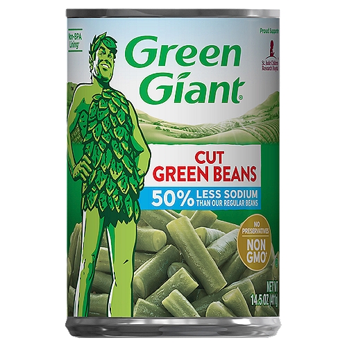 Green Giant Cut Green Beans, 14.5 oz
Non-BPA lining*
*Can lining produced without the intentional addition of BPA.

Non GMO†
† Ingredients of the types used in this product are not genetically engineered.