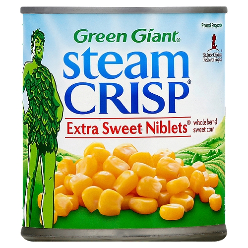 Green Giant Steam Crisp Extra Sweet Niblets Whole Kernel Sweet Corn, 11 oz
Non-BPA lining*
*Can lining produced without the intentional addition of BPA.

SteamCrisp® corn is vaccuum packed and perfectly steam-cooked in the can.
It contains the same amount of product as our standard can of corn, but uses less water and packaging.