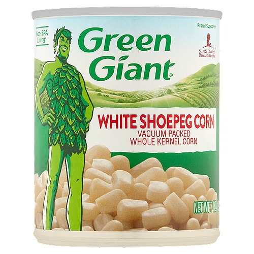 Green Giant White Shoepeg Corn, 7 oz
Vacuum Packed Whole Kernel Corn

Non-BPA lining*
*Can lining produced without the intentional addition of BPA.