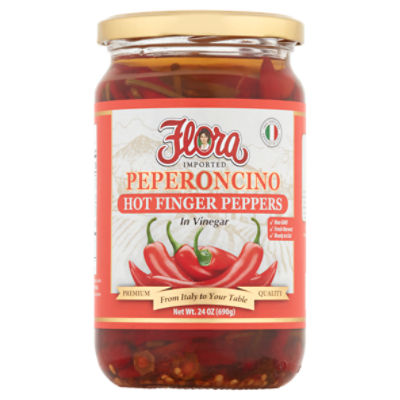 Flora Hot Finger Peppers in Vinegar, 24 oz