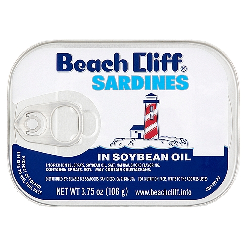 Beach Cliff Served in Soybean Oil Sardines, 3.75 oz