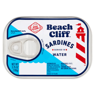 Beach Cliff Served in Water Sardines, 3.75 oz