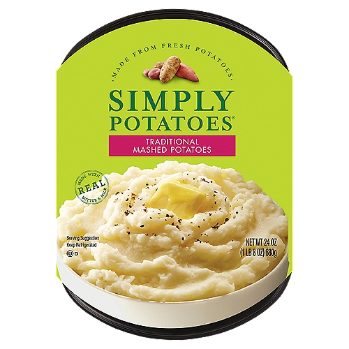 Simply Potatoes Traditional Mashed Potatoes, 24 oz
We use fresh, never frozen real potatoes and real ingredients like milk and butter. Finally, comfort food that you can feel comfortable with.